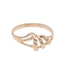 Rose gold ring with intertwined, twisted bands and a faceted knot centerpiece.