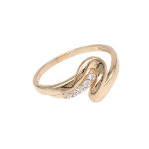 Gold ring with a twisted band featuring a row of small diamonds on one side