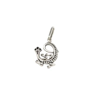 Silver lizard charm pendant with a curled tail and detailed legs for jewelry making or accessorizing