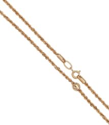 Gold-toned twisted link chain necklace with lobster clasp and bead detail against a white background