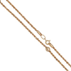 Gold-toned twisted link chain necklace with lobster clasp and bead detail against a white background