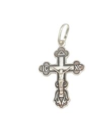 Silver-tone crucifix pendant with Jesus on the cross and a small loop for a necklace