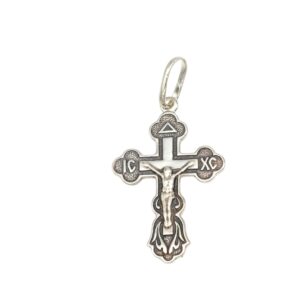 Silver-tone crucifix pendant with Jesus on the cross and a small loop for a necklace