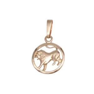 Round gold pendant featuring a lion silhouette inside a circular frame with a bail for a chain