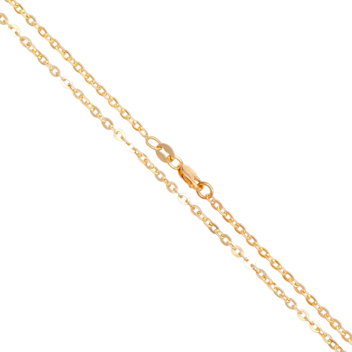 1d9b117ad849de935094000421896e86jpg - Mezola OÜ Two gold chain necklaces with oval links diagonally across a white background with clasps visible.
