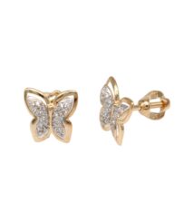 Gold butterfly stud earrings encrusted with small diamonds, delicate and sparkling