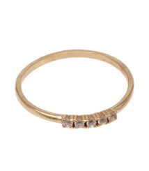Gold band ring with five small diamonds set along the top edge, simple and elegant design.