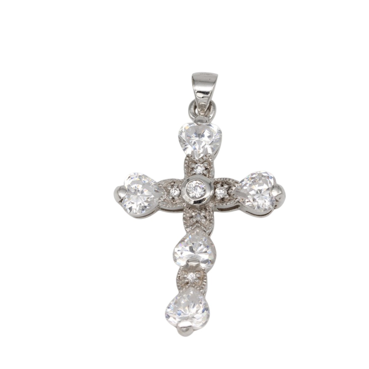 31355f60cc739f25ba7b5a96a96fdd88jpg - Mezola OÜ Cross-shaped pendant necklace with clear diamond-like stones set in silver metal