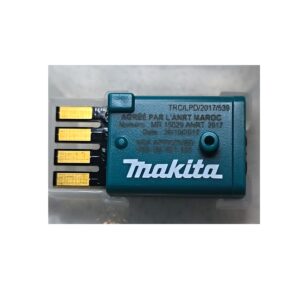 Blue Makita-branded adapter with four gold contact pins and a mounting hole.