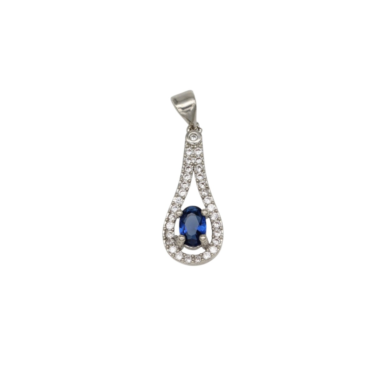 5382a68ec8d8fad765d47cfbb2fb6008jpg - Mezola OÜ Teardrop-shaped pendant with a blue sapphire center surrounded by pavé diamonds in a white gold setting.