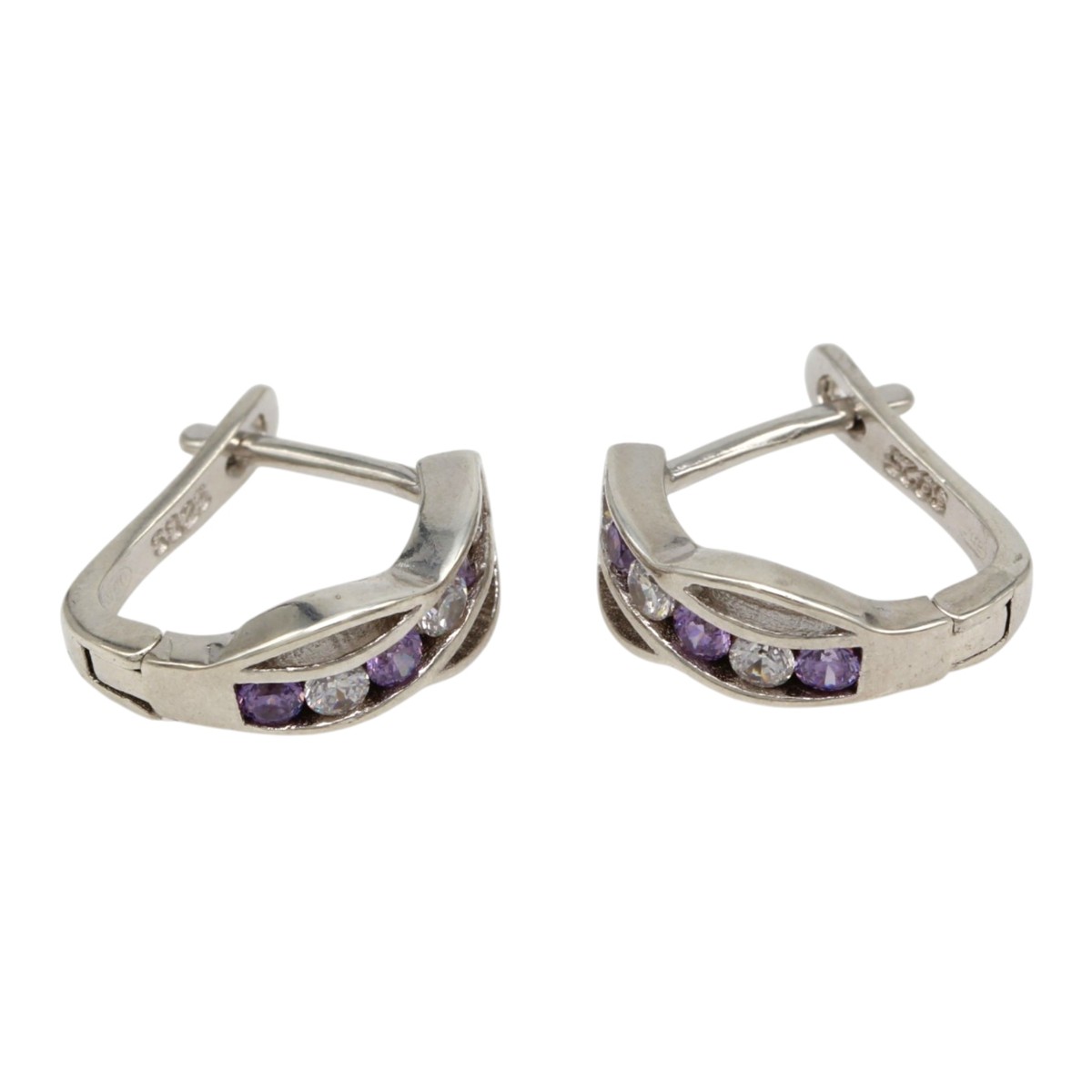 581dc861784216f9a87cf1c1080aa29ajpg - Mezola OÜ Pair of silver hoop earrings set with small purple and clear stones