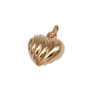 Gold-tone heart pendant with spiraling ridges and a small bail for a necklace