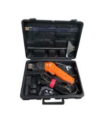 Open plastic tool case containing an orange heat gun and power cord with accessories inside.