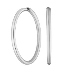 Silver hoop earring shown from front and side, open circular design.