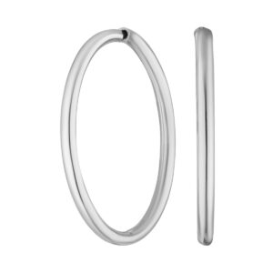 Silver hoop earring shown from front and side, open circular design.