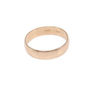 Rose gold wedding band with a smooth, polished finish on a white background