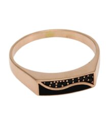 Rose gold ring with a flat top featuring a black enamel wave and small black stones along the edge