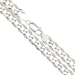 Close-up of a silver curb chain bracelet with a lobster claw clasp.