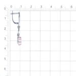 Silver hoop earring with a dangling pink gemstone charm against a measurement grid backdrop