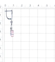 Silver hoop earring with a dangling pink gemstone charm against a measurement grid backdrop