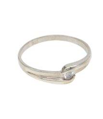 Silver ring with a small round diamond setting on a curved band, inner 925 stamp visible.