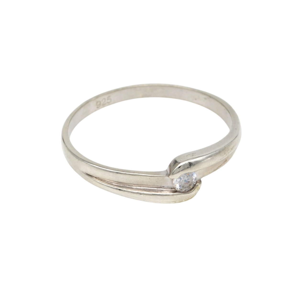 933bd99721386c298d087bf375d5eefejpg - Mezola OÜ Silver ring with a small round diamond setting on a curved band, inner 925 stamp visible.