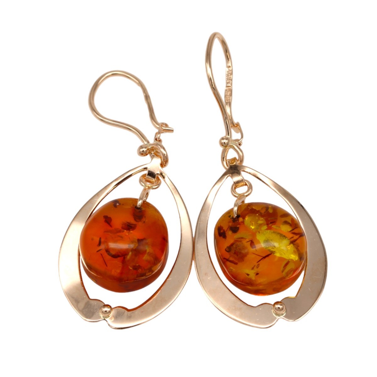 a00266889d073116e4663ed32b745d45jpg - Mezola OÜ Gold-tone drop earrings with teardrop frames surrounding round amber beads, worn-on style jewelry set