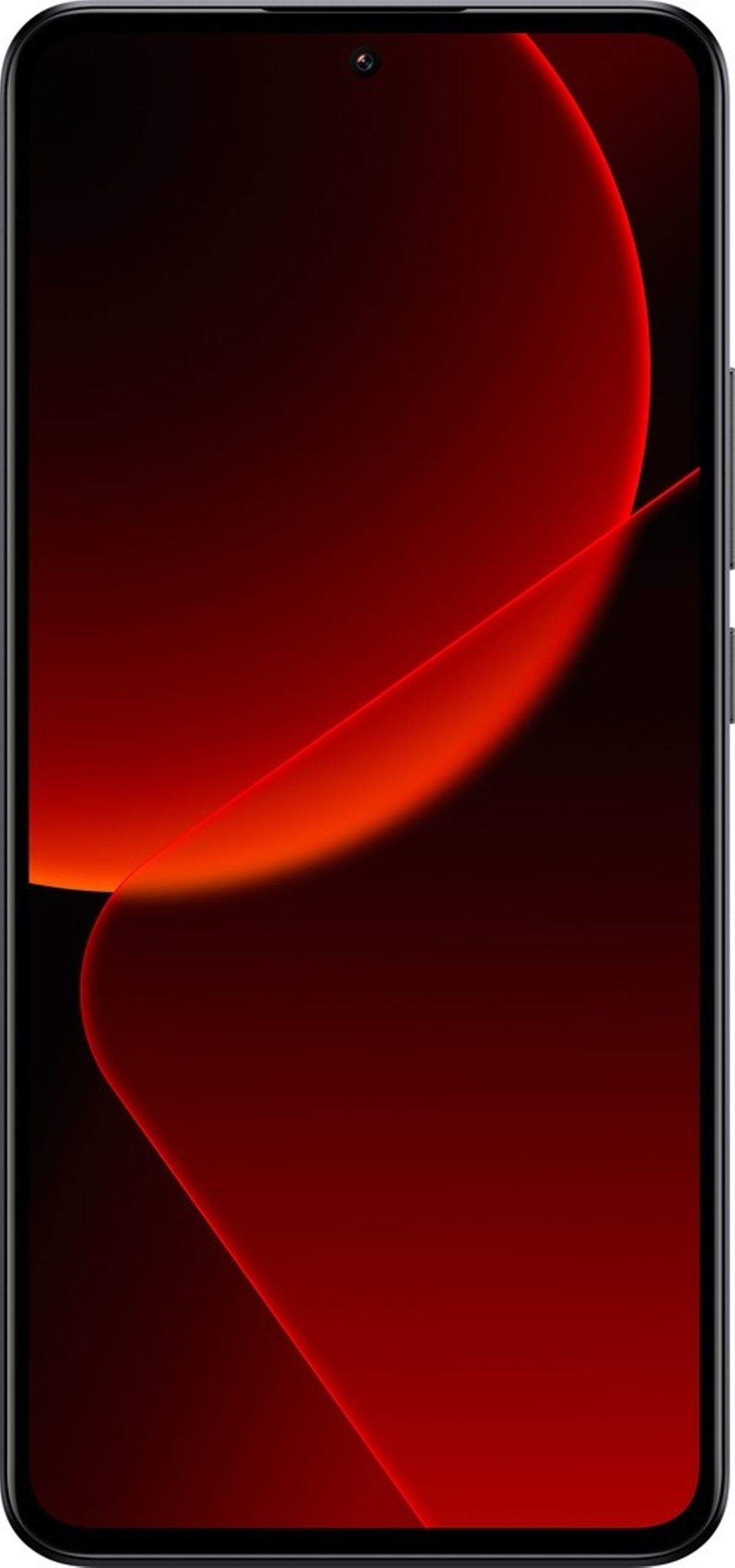 b20500f0276c8e12eb0340af68af02acjpg - Mezola OÜ Front view of a black smartphone with a red abstract wallpaper filling the screen.