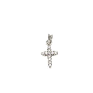 Diamond-studded cross pendant in white gold with pavé-set stones