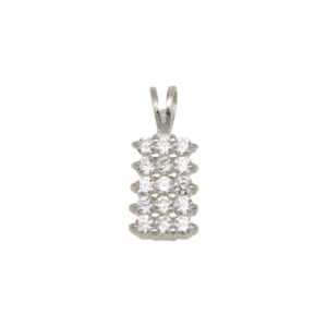Silver pendant with a vertical cluster of small round diamonds set in a cascading rectangular shape