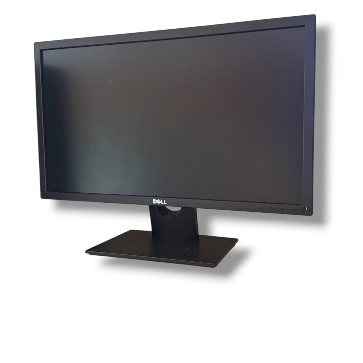 cbd1846fb9e6671221596f927a98fd66jpg - Mezola OÜ Dell computer monitor on a black stand with a blank screen, angled slightly to the left.