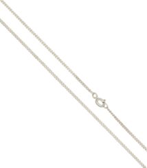 Silver chain necklace with a spring-ring clasp laid diagonally across a white background.