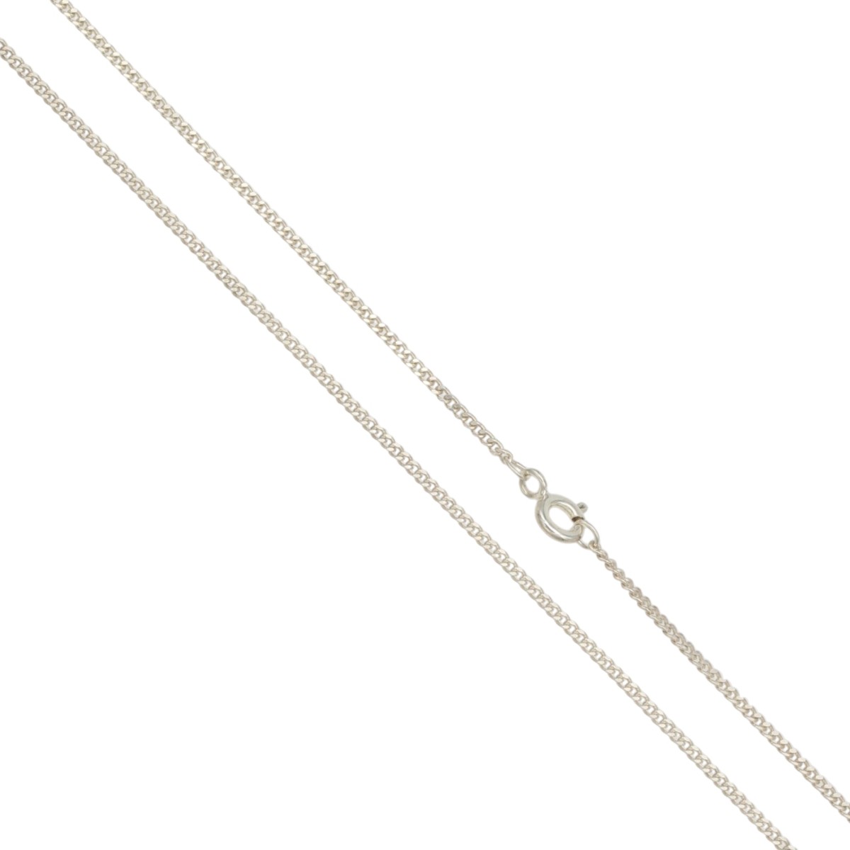 d6801a994588119b63883d82abf7b773jpg - Mezola OÜ Silver chain necklace with a spring-ring clasp laid diagonally across a white background.