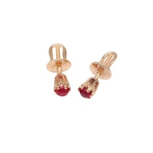 Gold stud earrings with red gemstone and screw-back closures