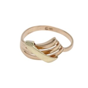 Two-tone gold ring with a curved, overlapping wrap design (14k gold).
