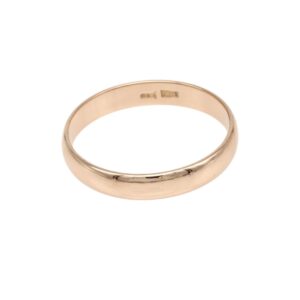 Rose gold wedding band with a smooth, polished surface on a white background.