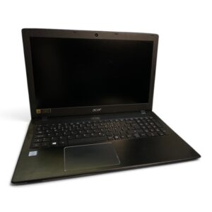 Open black Acer laptop with screen off, keyboard visible, placed on a white background (screen blank).