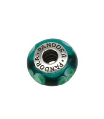 Green Pandora charm bead with a metal silver core and circular hole for a bracelet chain