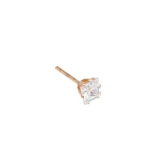 Rose‑gold princess-cut diamond stud earring with a prong setting