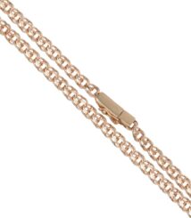 Two parallel rose-gold chain necklaces with oval links and a rectangular clasp edge-on view