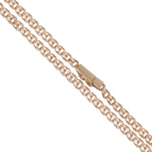 Two parallel rose-gold chain necklaces with oval links and a rectangular clasp edge-on view
