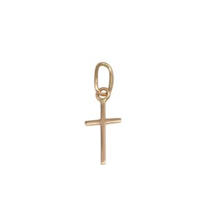 Gold cross pendant with a small loop at the top for a chain, minimalist religious jewelry piece