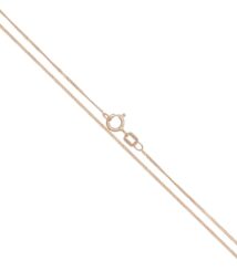Rose gold chain necklace with a spring ring clasp, close-up view
