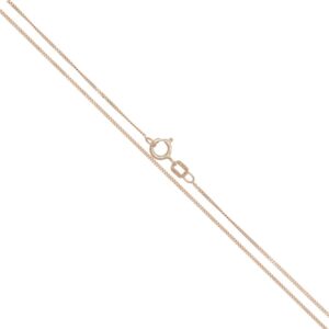 Rose gold chain necklace with a spring ring clasp, close-up view