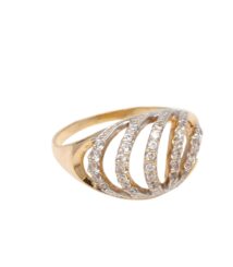 Gold ring with multiple intertwined bands encrusted with small diamonds.