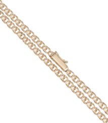 Two gold-tone chain necklaces laid diagonally with a gold barrel clasp at the center.