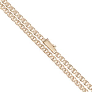 Two gold-tone chain necklaces laid diagonally with a gold barrel clasp at the center.