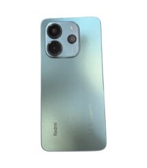 Blue-green gradient back of a Redmi smartphone with a square triple-camera module in the top-left corner.