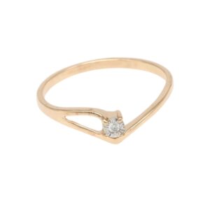Gold ring with a small round diamond cluster centerpiece set in a curved band design.