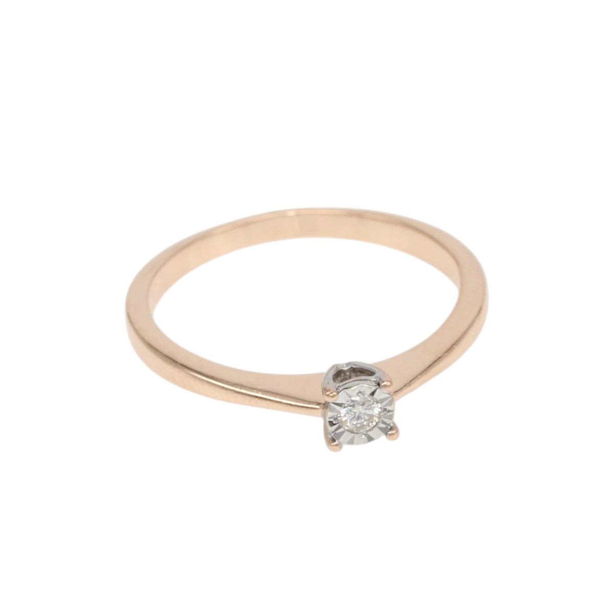 85fc4956f7670999cf784a564c74ee04jpg - Mezola OÜ Rose gold ring with a single diamond solitaire held by four prongs on a thin band (engagement ring).